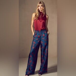 LAFAYETTE 148 NY Hester Printed Silk Wide Leg Pull-On Pants Trousers MSRP $598